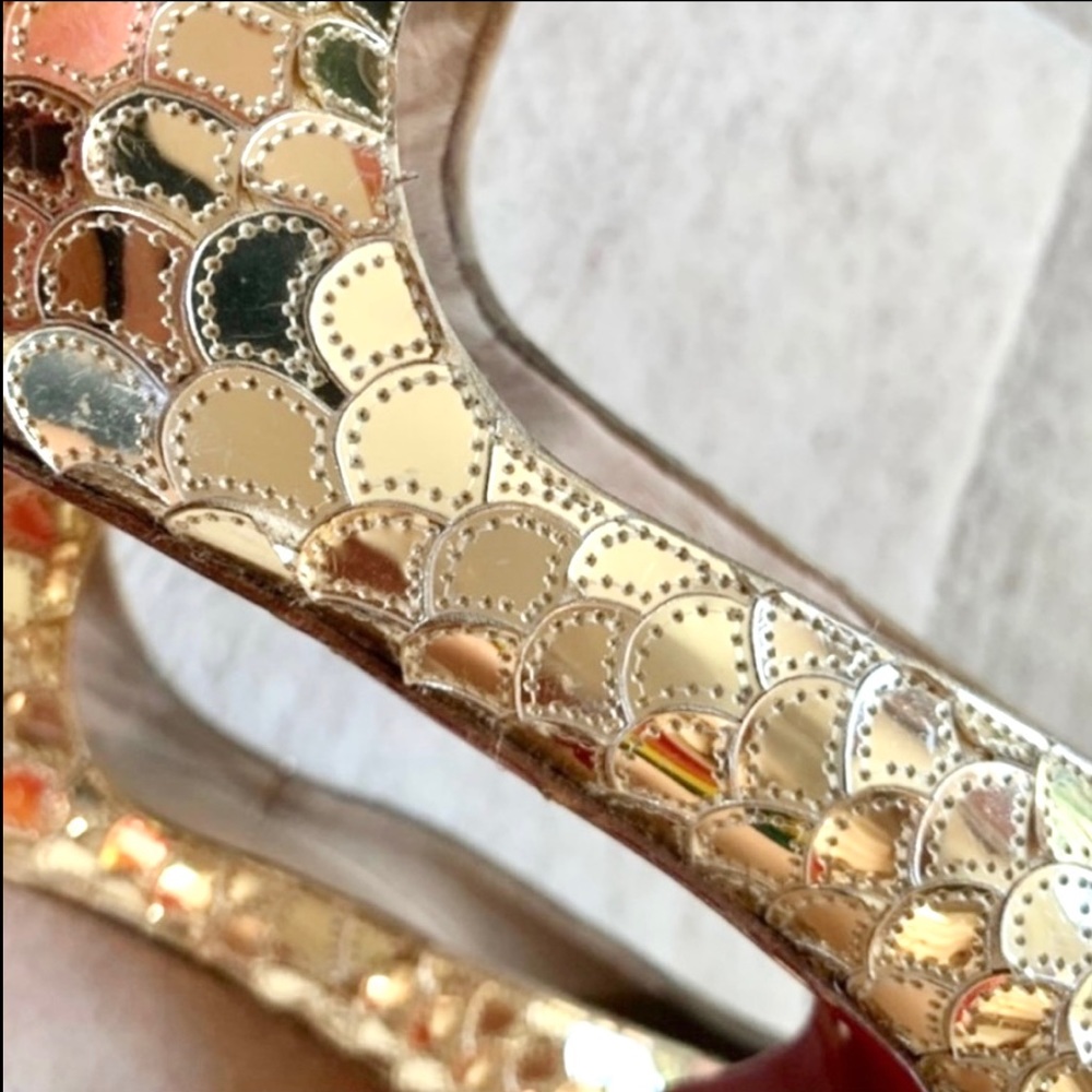 Christian Louboutin Poseidon Mirror Peep Toe Heels- Gold Mermaid Scales - Picture 7 of 14